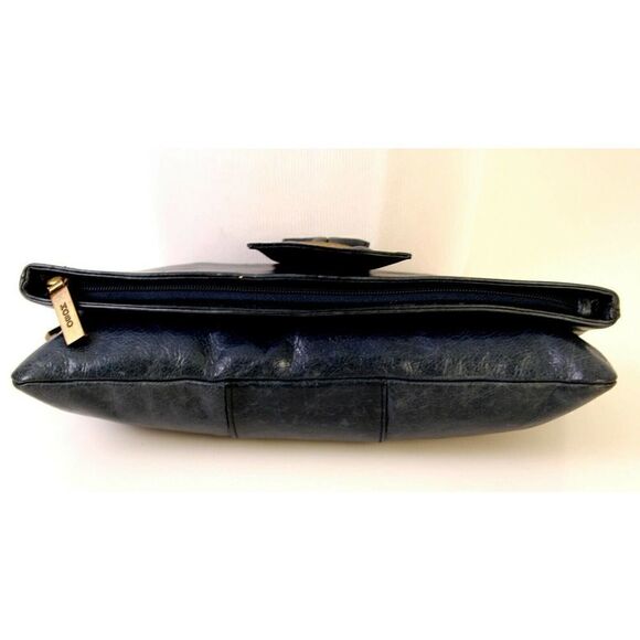 Hobo International SMOOTH DARK BLUE GENUINE LEATHER FOLDING CLUTCH PURSE HANDBAG - Picture 6 of 8
